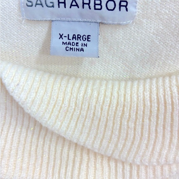 Sag Harbour Ruffled Round Neck Ivory Neutral Sweater Size XL - Picture 5 of 7